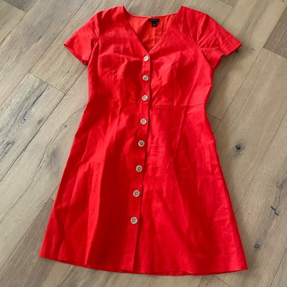 Ann Taylor Buttondown V-Neck Dress Sz 4 EUC - Picture 2 of 3